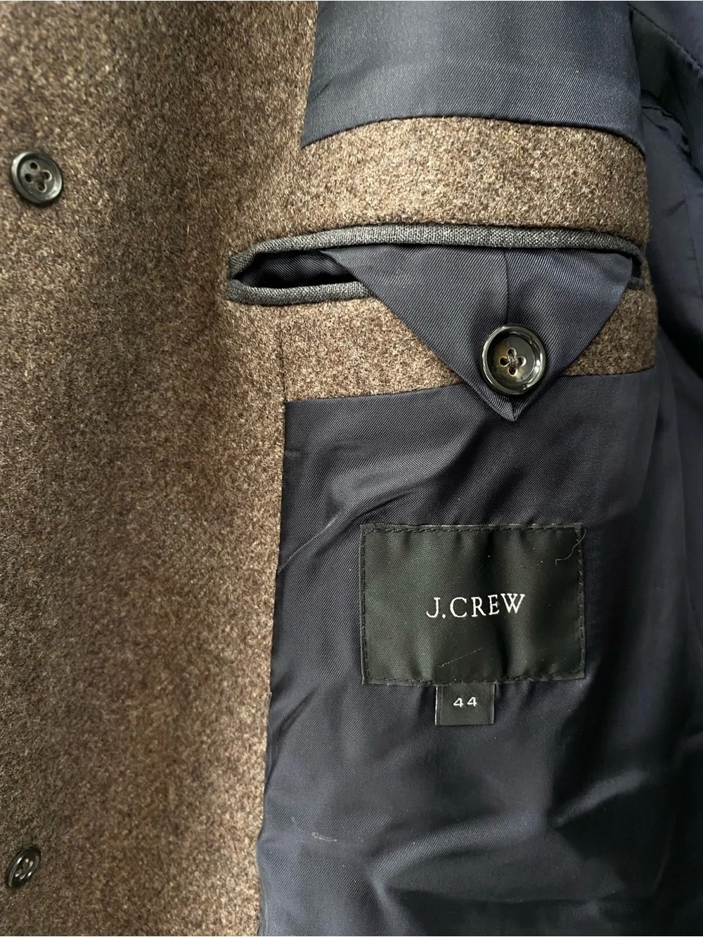 J. Crew Men’s Ludlow Marling & Evans Brown Wool Long Top Coat Size 44
